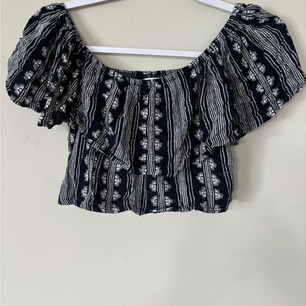 Navy and White Striped Women's Top